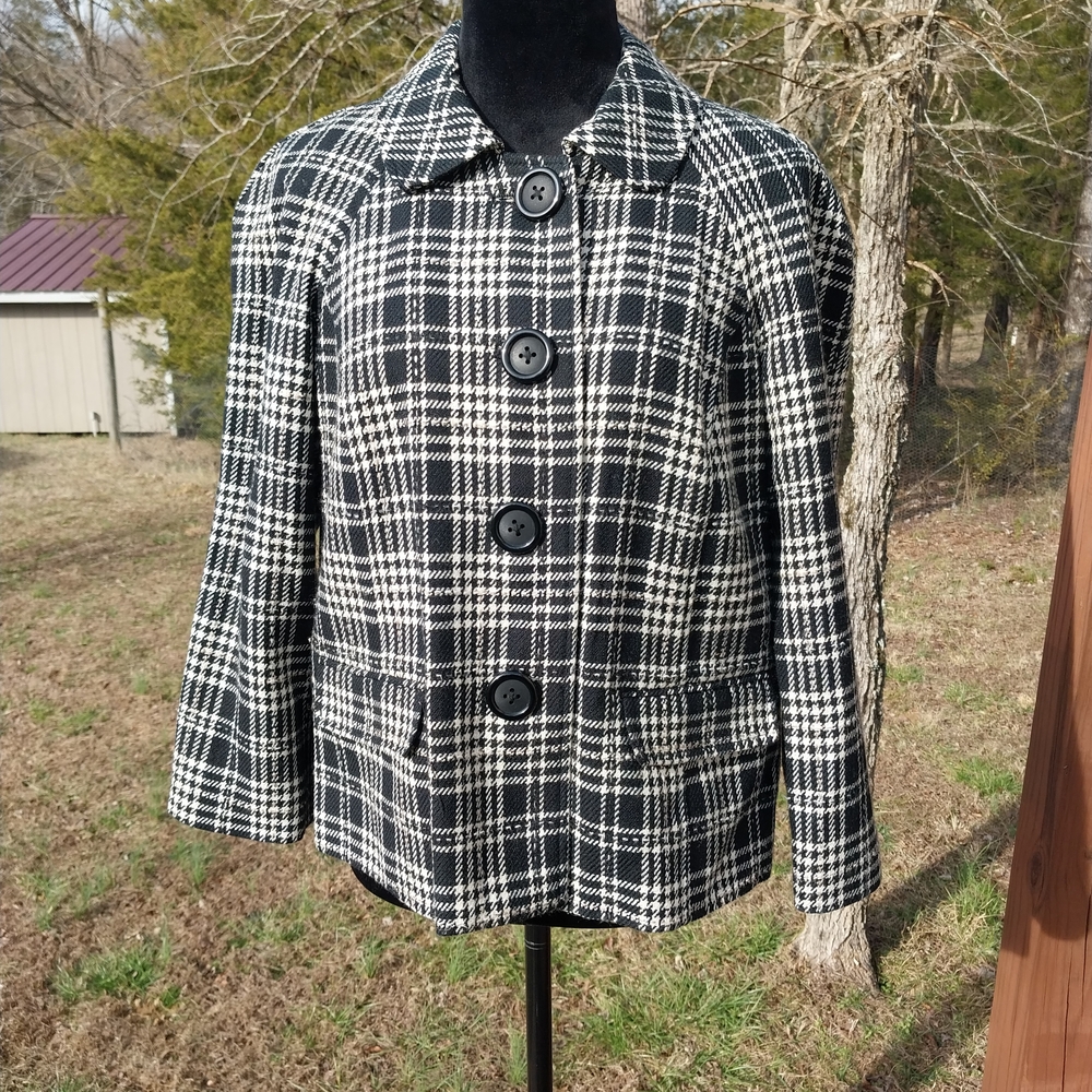 Briggs New York Black and White Checkered Pea Coat